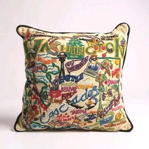 Catstudio Hand Embroidered Washington 2016 20x20" Pillow Geography Collection